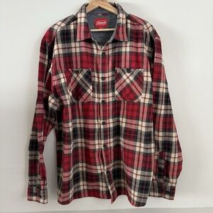 Coleman Mens Flannel Shirt Size XXL Plaid Grunge Lumberjack Dark Red/Gray